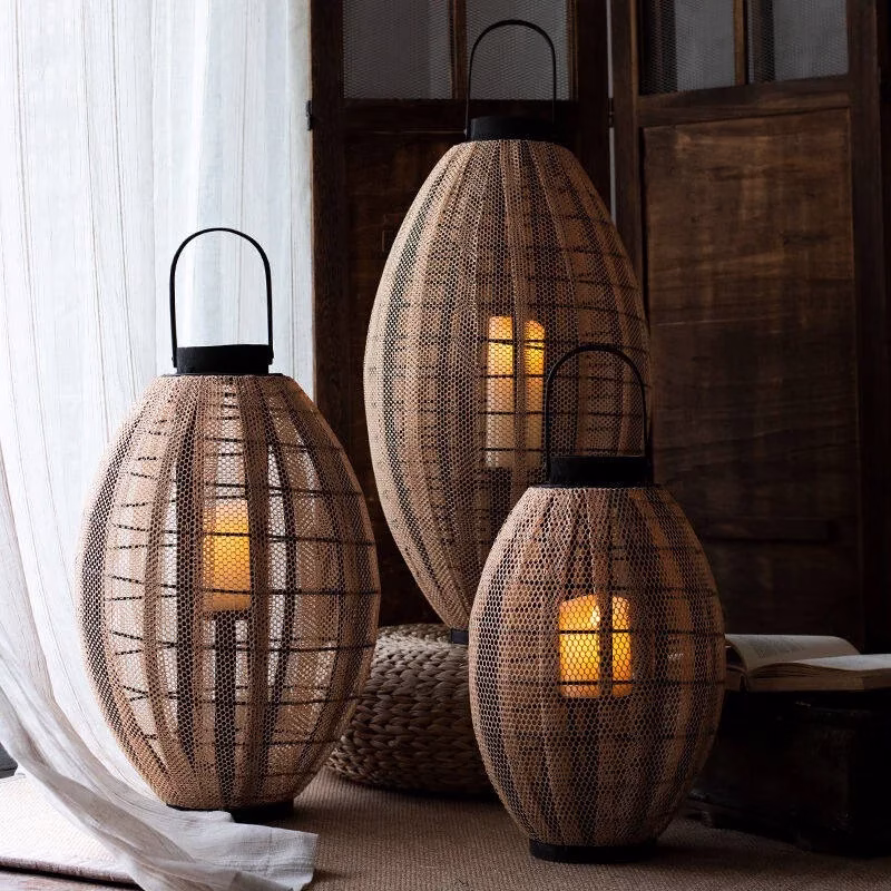 lanterne style nordique en bois et tissu